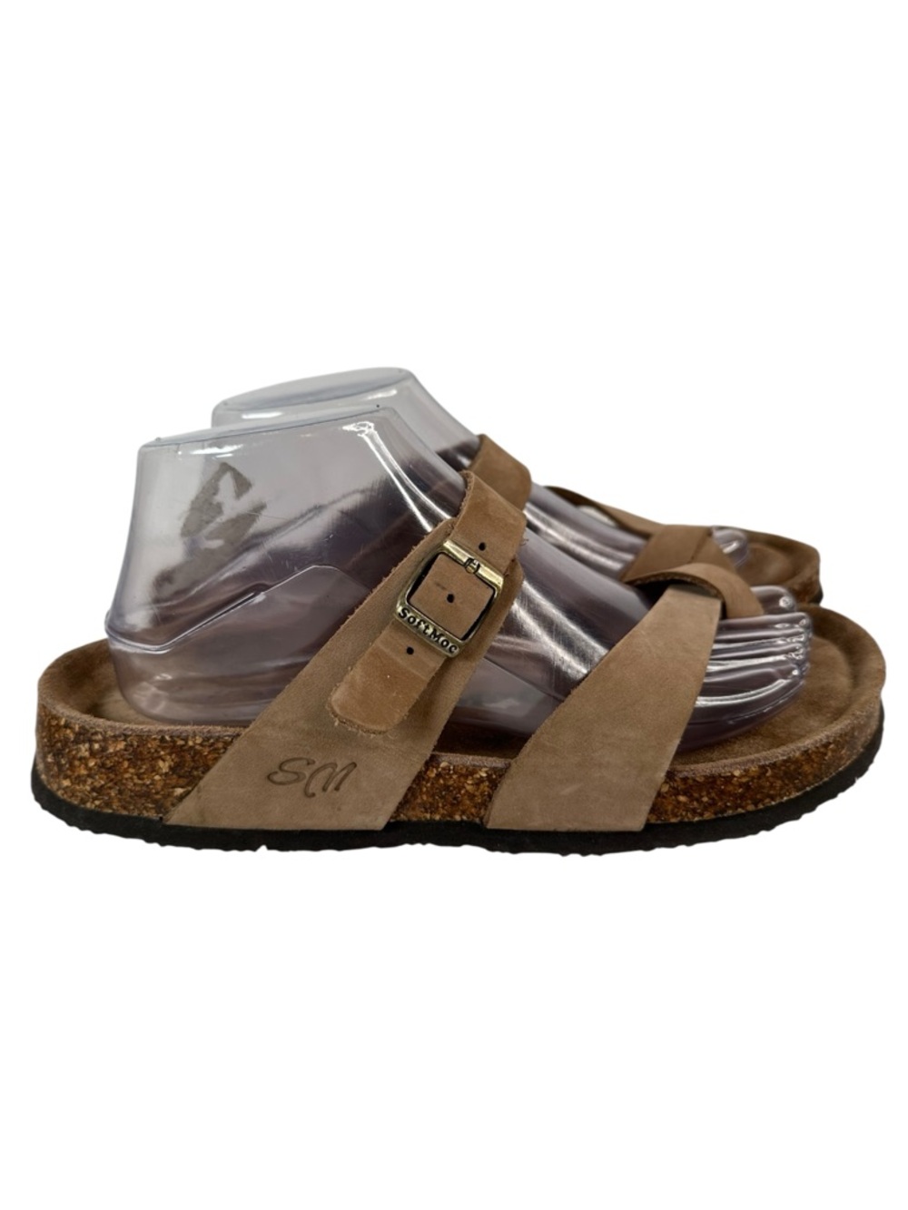 SoftMoc Taupe Suede Cork Footbed Sandals Minimalist Comfort Slides 10 Casual